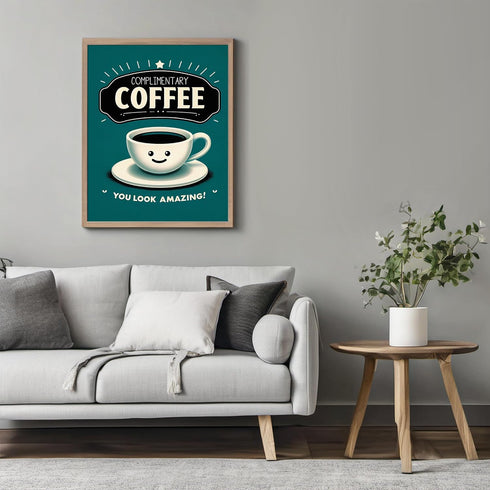 Posterizer 1 pcs-Complimentary Coffe-Funny Saying-Comedy Art-Abstract & Modern Art-Gifts for Women-Chic Home and Kitchen Decor - unframed wall art...