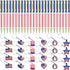 48 Pcs Independence Day Metal Ballpoint Pens American Flag Keychain Set Gold Retractable School Pens USA Flag Key Chains Office Patriotic 4th of J...