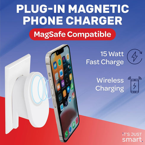 Plug-in Magnetic Phone Charger by It’s Just Smart, Universal Wireless Charger for Qi Enabled Phones, MagSafe Compatible with All iPhone 15, 14 13 ...