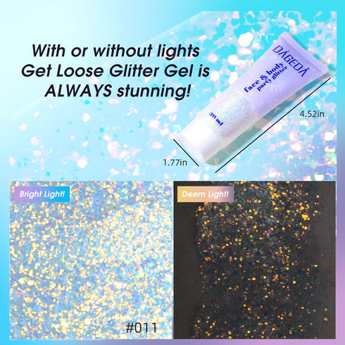 DAGEDA Body Glitter Gel, Holographic Face Glitters Body Gel Shimmer Liquid Eyeshadow, Color Changing Glitter for Face Hair Nails, Glitter Under Li...