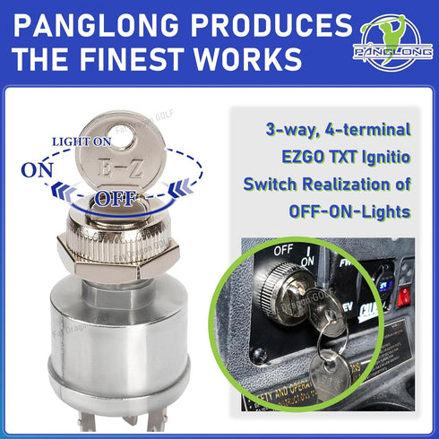 Panglong EZGO TXT Ignition Switch, EZGO TXT Key with Switch, Suitable for 1981-up EZGO TXT, Medalist, Workhorse, ST, Shuttle, and Marathon; Replac...
