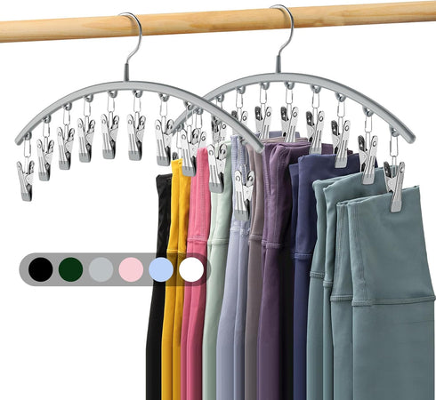 Legging Organizer for Closet, Metal Yoga Pants Hanger w/Rubber Coated 2 Pack w/10 Clips Hold 20 Leggings, Hangers Space Saving Hanging Closet Orga...