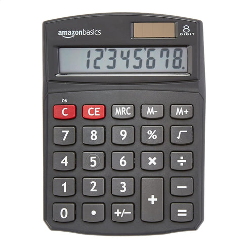 Amazon Basics LCD 8-Digit Desktop Calculator, Black - 5 Pack...