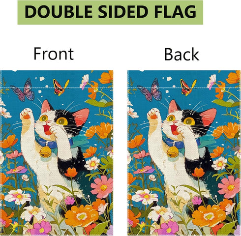 Summer Cat Garden Flag, Flower Butterfly Garden Flag, 12x18 Inch Vertical Double Sided Burlap, Welcome Holiday Yard Lawn Flag, Outdoor Patio House...