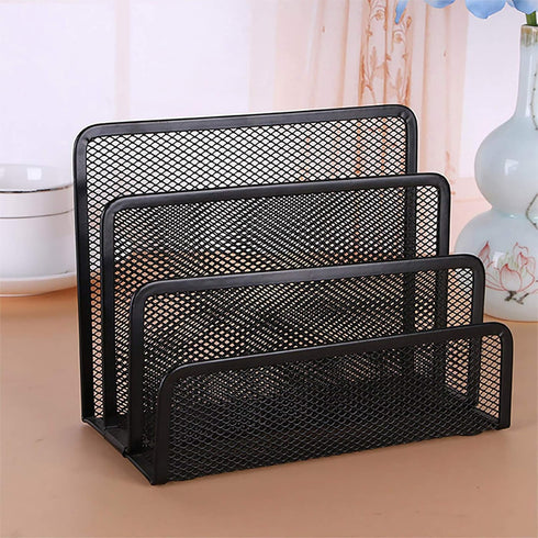 VANRA Small Letter Sorter Desktop File Holder Organizer Metal Mesh with 3 Vertical Upright Compartments (Black)...