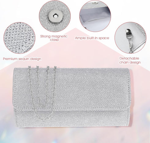 Women's Evening Bag Clutch Purses Sparkling Party Handbag Bling Wedding Bag with Chain for Ladies for Prom Cocktail Party Wedding Engagement...