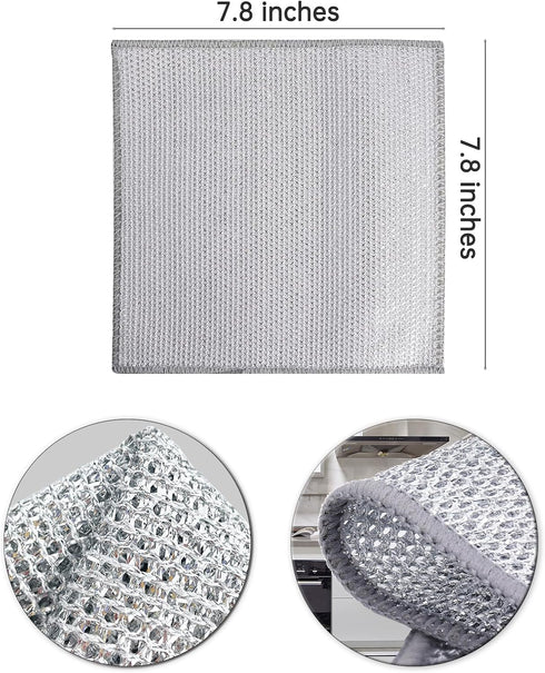 Double Layer Multipurpose Non Scratch Wire Dishcloth, Soft Wire Dishwashing Rag Safe for Non-Stick Cookware, Scrubs & Cleans for Dishes, Sinks, Co...