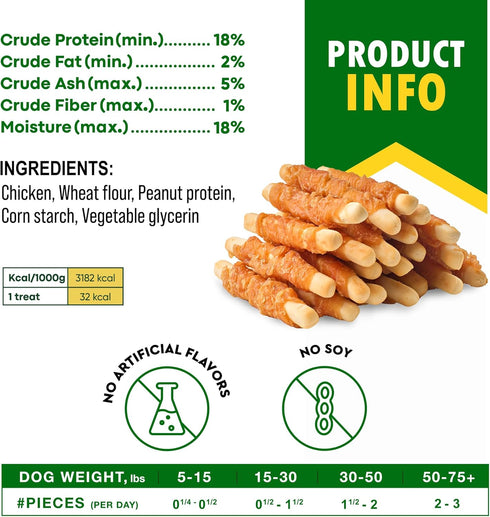 Biscuits Sticks Dog Treats Chicken Wrapped Human Grade Meat - Natural Dried Snacks Rawhide - Free & Grain Free Long Lasting Chews for Large & Smal...