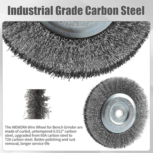 6-Inch Wire Wheel for Bench Grinder, 0.012 Carbon Steel, Bench Grinder Wire Wheel with 1/2" & 5/8" Arbor Hole...