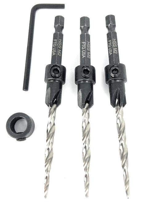 Countersink Drill Bit Set for Wood with Tapered Drill Bit 3 Pc #10 (3/16")...