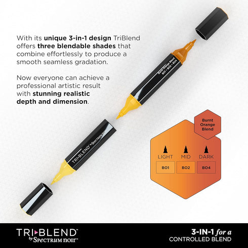 Spectrum Noir Blend Triblend Blendable Alcohol Marker 3 Colours in 1 Pen-Orange...