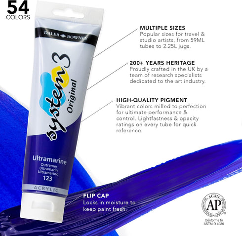 Daler Rowney System3 Hooker's Green 150ml Acrylic Paint Tube - Acrylic Painting Supplies for Artists and Students - Artist Paint for Murals Canvas...