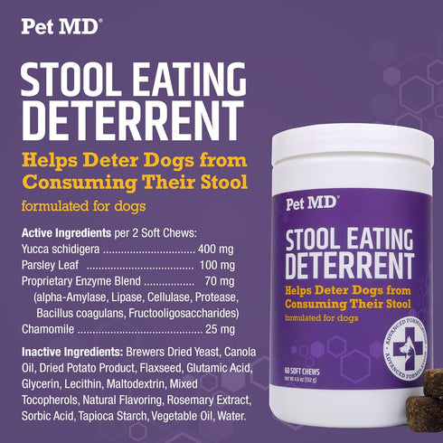 Pet MD Stool Eating Deterrent - Prevent Dog from Eating Poop - Coprophagia Aversion with Enzymes, Herbs, & Prebiotics for Digestive Support & Fres...