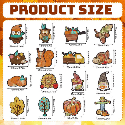 Copkim 16 Pcs 5 D Diamond Painting Magnets Kit Fall Theme Thanksgiving Gnome Decoration Diamond Painting Refrigerator Magnets Fridge Stickers Supp...