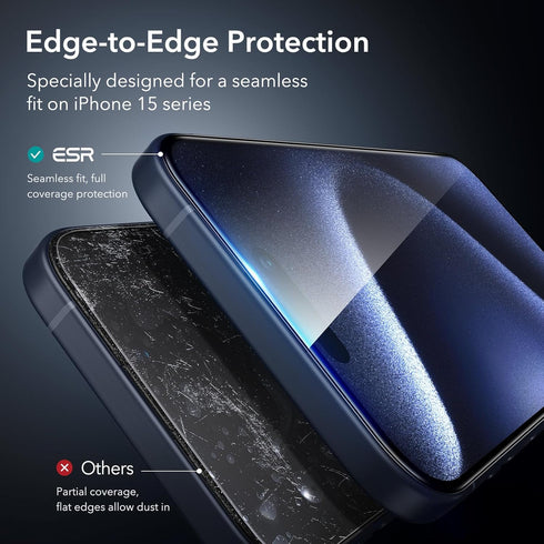 ESR 3 Pack for iPhone 15 Pro Screen Protector, 3 Black Edge Tempered-Glass Film with Easy Installation Tool, 2.5D Curved Edges, Full-Coverage Mili...