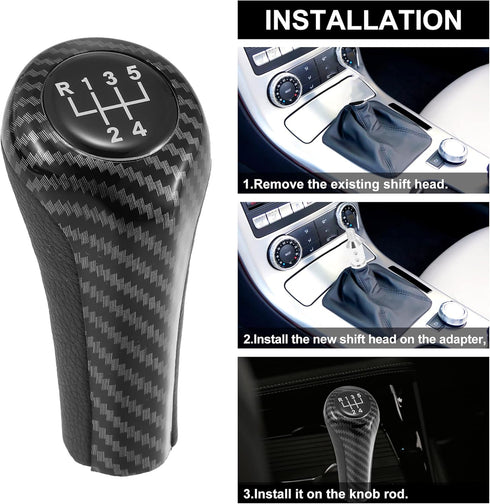 X AUTOHAUX 5 Speed Manual Gear Stick Shift Knob Transmission Gear Lever Stick Shifter Handle Carbon Fiber Pattern for BMW 1 Series E81 E82 E87 251...