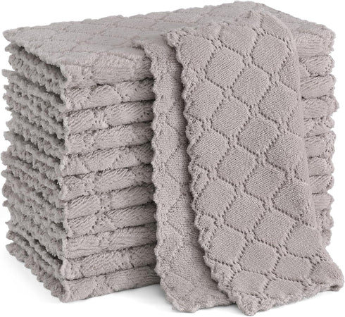 Homaxy 12 Pack Kitchen Dish Cloths (10 x 10 Inches, Grey), Super Soft and Absorbent Coral Velvet Dish Towels, Nonstick Oil Fast Drying Microfiber ...