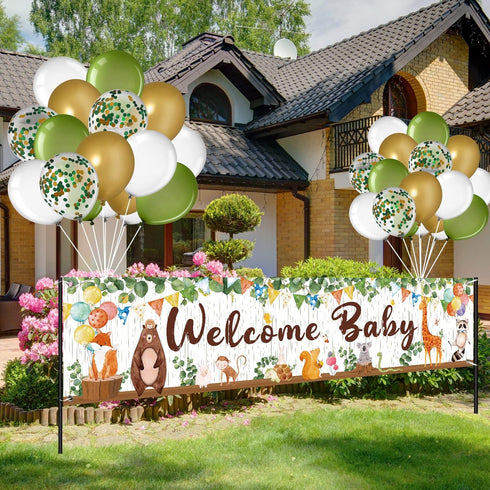 Woodland Baby Shower Decoration Gender Neutral Forest Decor Woodland Animal Baby Shower Party Supplies, Welcome Baby Banner Forest Creature Backdr...