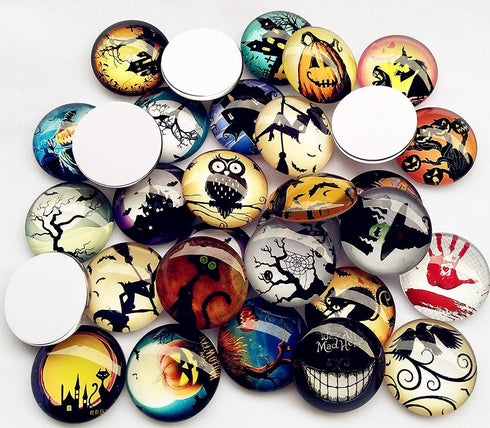 Libiline Random 30pcs 20mm(3/4") Assorted Styles Halloween Pumpkin Bat Owl Glass Flatback Flat Backs Button Glass Phonecover Cameo Cabochon Wizard...