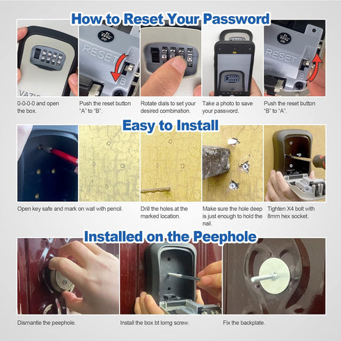 Key Lock Box for Outside, Portable Waterproof Wall Mounted Resettable 4-Digit Combination Key Storage Lockbox, 5 Keys Capacity Key Safe Lock Box f...