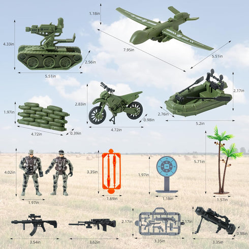 Army Toys, Military Soldier Action Figures,Military Toys Include Green Army Men, Rowboats, Motorcycles, Aircraft Weapons Accessories Playset Toy S...