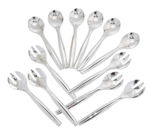 12 Heavy Duty Disposable Plastic Serving Utensils - Six Each (10" Forks & 10" Spoons) - Silver...