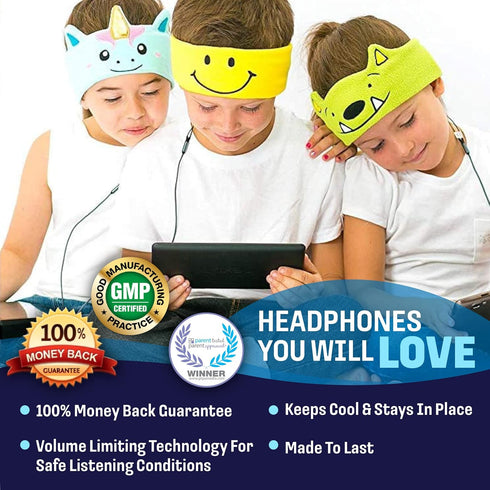CozyPhones Over The Ear Headband Headphones - Kids Headphones Volume Limited with Thin Speakers & Super Soft Fleece Headband - Green Frog......