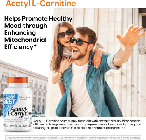 Doctor's Best Acetyl L-Carnitine, Help Boost Energy Production, Support Memory/Focus, Mood, Non-GMO, Vegan, Gluten Free...
