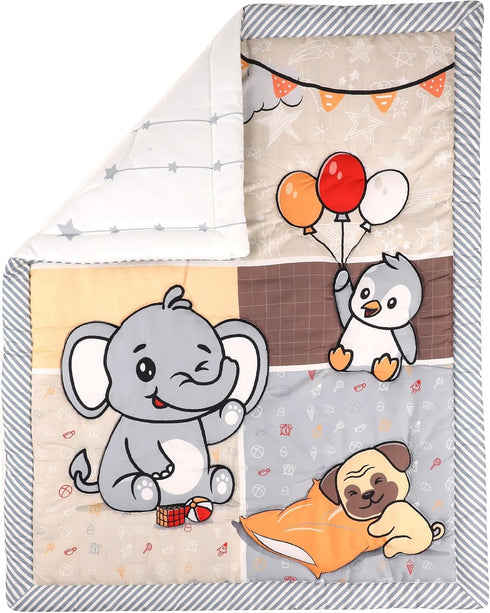 Elephant Moon Crib Quilt for Baby Boys and Girls | Microfiber Crib Comforter for Standard Size Crib | Super Soft Reversible Baby Quilted Blanket...