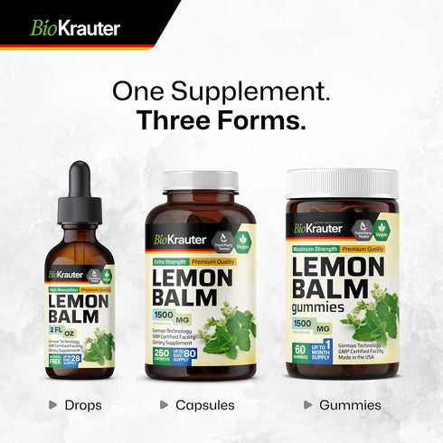 BIO KRAUTER Lemon Balm Leaf Extract - Vegan Melissa Lemon Balm Tincture for Calmness Support - Sugar & Alcohol-Free - 2 Fl. Oz....