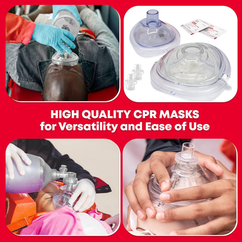Adult and Infant CPR Mask Combo Kit – Includes 2 CPR Masks with One-Way Valves, Pair of Vinyl Gloves, 2 Alcohol Prep Pads – Portable Emergency CPR...