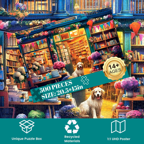 500 Piece Puzzles for Adults, Jigsaw Puzzles 500 Pieces, Puzzles 500 Pieces for Adults, Bookstore Dogs Jigsaw Puzzles, Funny Puzzles, Great Gift f...