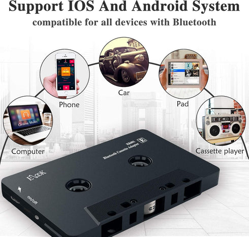 Elook Car Audio Receiver, Bluetooth Cassette Receiver Tape Aux Adapter Player with Bluetooth 5.0...