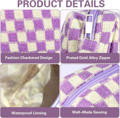 6 PCS Makeup Bag Pouch Checkered Makeup Bag Cosmetic Bag for Women Portable Zipper Make Up Pouch Travel Toiletry Bag Organizer Cute Makeup Brushes...