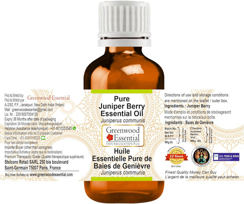 Pure Juniper Berry Essential Oil (Juniperus communis) Steam Distilled 15ml (0.50 oz)...