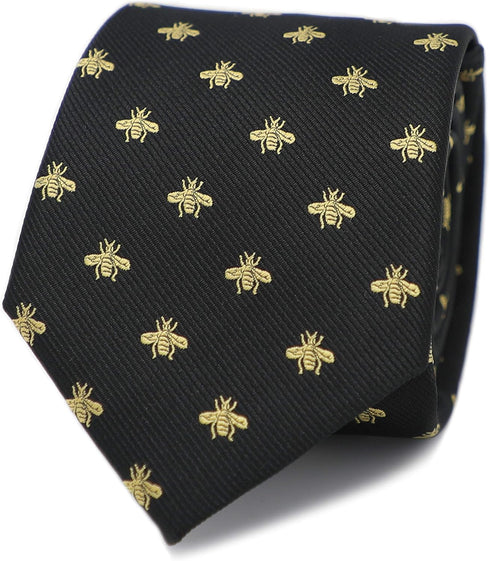 Bee Necktie With Box Microfiber Jacquard Gold Bee Pattern tie...
