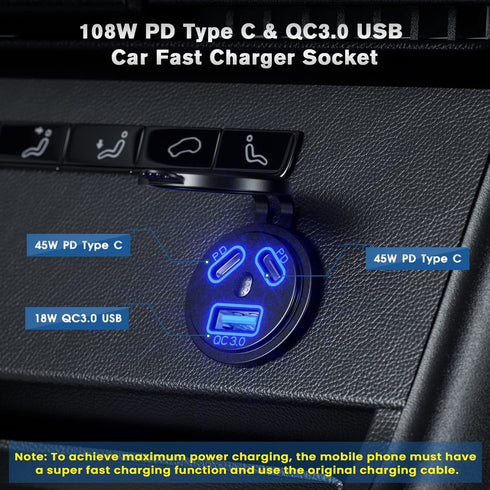12V Type C USB Outlet Quick Car Charger Socket Dual Port Type C Fast Charger Socket Power Waterproof 12V / 24V Marine Boat Motorcycle Truck......