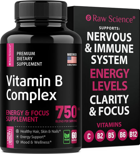 Vitamin B-Complex Capsules - B Vitamins: B1 B2 B3 B5 B6 B7 B9 B12, Biotin, Folic Acid, Vitamin C for Energy & Immune Support Supplement, B Complex...