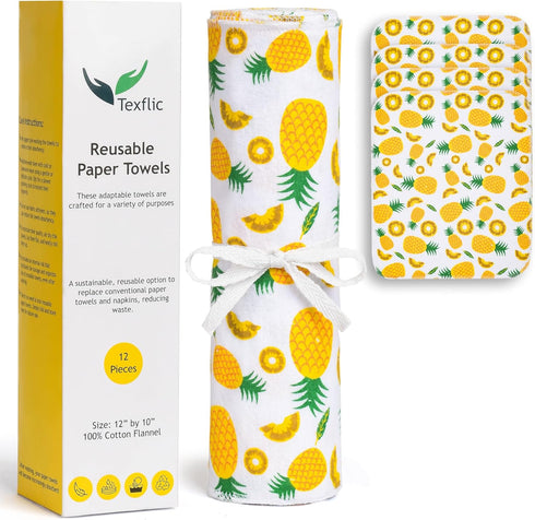 Reusable Paper Towels 12 Pack Roll 12 * 10 Inches – Soft, High-Absorbent 100% Cotton Flannel Paperless Paper Towels, Washable & Compatible with Al...