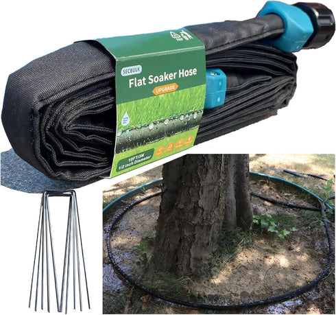 2024 Flat Soaker Hose 10 ft with Stakes for Garden, 10ft Linkable Drip Hose Diy Automates Garden Irrigation System Saving 80% Water, Dual-layer Le...
