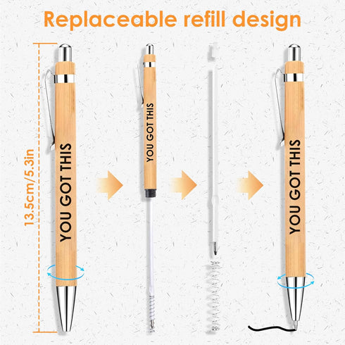 12 Pcs Motivational Quote Ballpoint Pen Bamboo Pens with Sayings Pens with Stylus Tip, Novelty Office Supplies Appreciation Gifts for Friends and ...