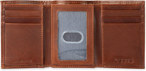 Levi's Men's Trifold Wallet-Sleek and Slim Includes Id Window and Credit Card Holder, Tan, One Size...