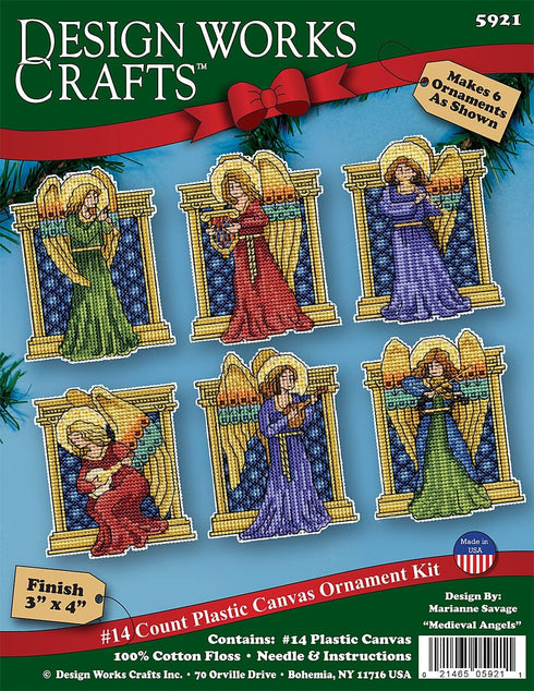 Design Works Crafts Medieval Angels Counted Cross Stitch Ornament Kit, Red, Blue, Green, Gold and More (Mixed)...