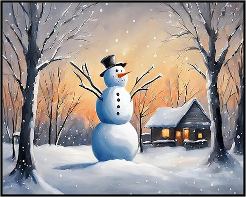 Posterizer 1 pcs-cute snowman in snowy wintery nature 2-Landscape & Nature Art-Holiday Poster Collection-Living Room Bedroom Decor- unframed wall ...