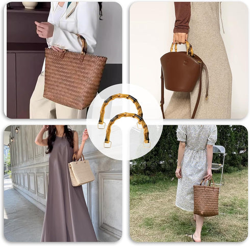Bamboo Handle Purse Handles Bag Making U-Shaped Replacement Plastic Imitation Bamboo Handle Decorative Handbag Strap with Gold Metal Clasp for Cro...