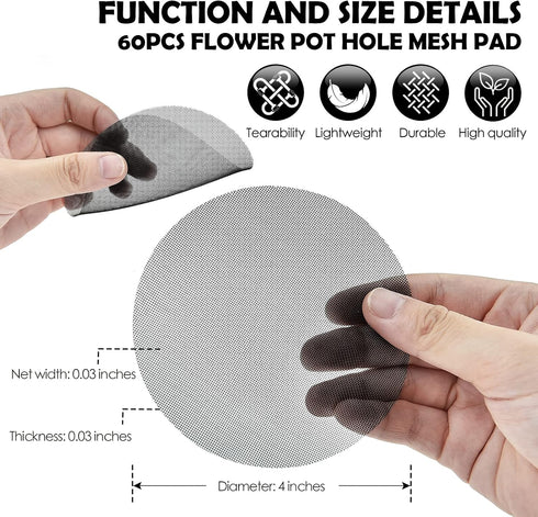 60 PCS Flower Pot Hole Mesh Pad 4 Inch Round Drainage Hole Screens Garden Plant Bonsai Pot Bottom Grid Mat Plastic Mesh Screen Breathable Gasket f...
