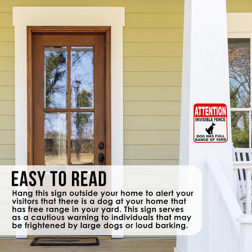 Attention Invisible Fence Dogs Sign - Dog Has Full Range of Yard, Warning Signs for Home, Dog House Sign Decorations, Animal Safety Sign for The H...
