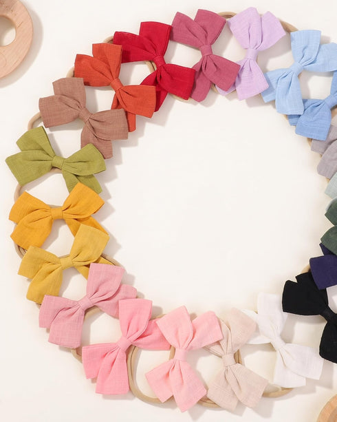 jollybows 20pcs Baby Girls Nylon Hair Bows Headbands Linen Hair Bands Elastic Hair Accessories for Kids Infants Newborn...