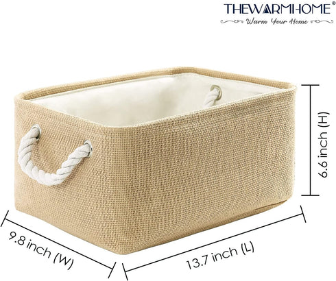 TheWarmHome Decorative Basket Rectangular Fabric Storage Bin Organizer Basket with Handles for Clothes Storage (Beige, Medium-1Pack,13.8L*9.8W*6.7...