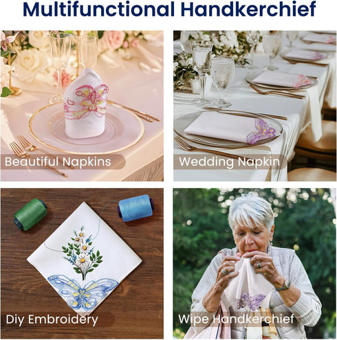 Selected Hanky Women's Cotton Handkerchiefs with Butterfly Lace at Corner, Ladies Hankies 12 Pcs, Handkerchiefs of Textiles...